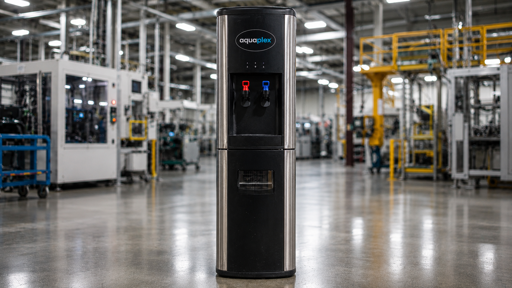 Dispensador AquaPlex de agua fría y caliente con ósmosis inversa instalado en una oficina